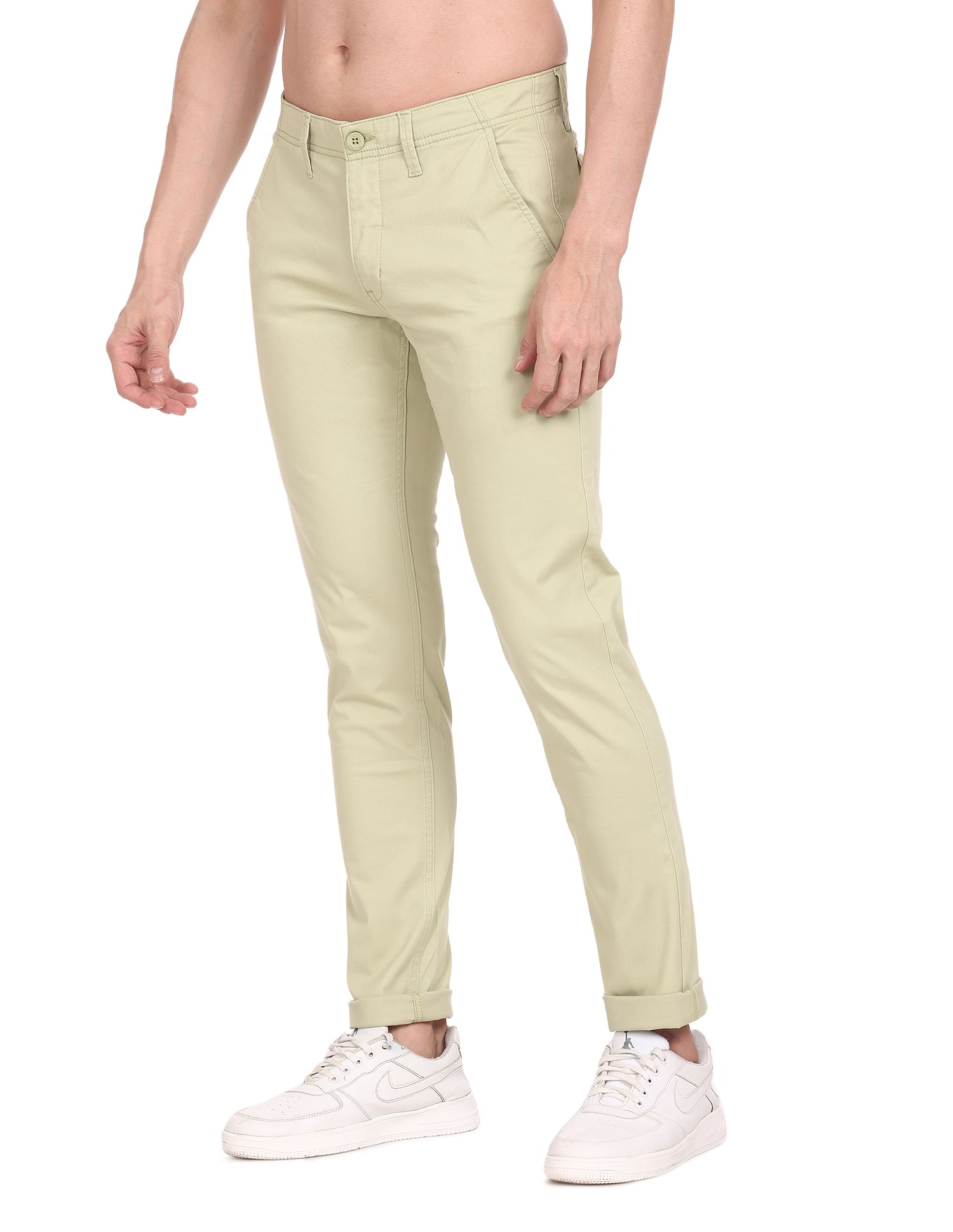 Flying Machine Mid Rise Twill Solid Trousers