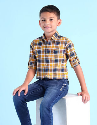 U S Polo Assn Kids Boys Plaid Checked Regular Fit Shirt