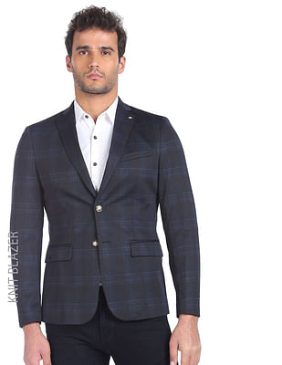 Arrow Single Breasted Plaid Check Knit Blazer