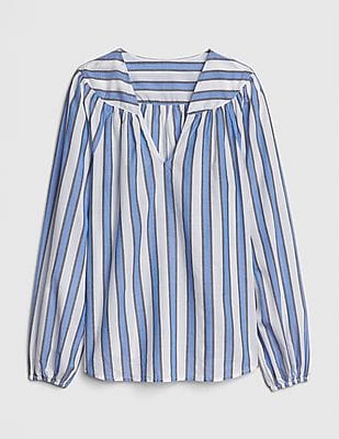 Buy GAP Women Blue Long Sleeve Stripe Split-Neck Top - NNNOW.com