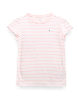 Tommy Hilfiger Kids Girls Lettuce Sleeve Striped T-Shirt