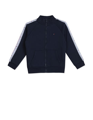 Tommy Hilfiger Kids Boys Navy Brand Tape Full Zip Solid Sweatshirt