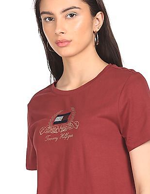 tシャツ 「ＲＩＶＮ」ＮＩＮＡ　ＪＥＲＳＥＹ　ＴＯＰ レディース Buy Tommy Hilfiger Women Red Round Neck Nina Logo T-Shirt