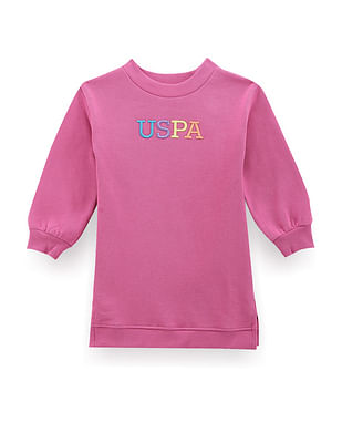 U S Polo Assn Kids Girls Brand Embroidered Sweat Dress