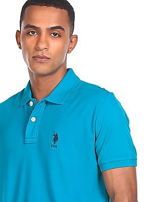 U S Polo Assn Ribbed Collar Solid Polo Shirt