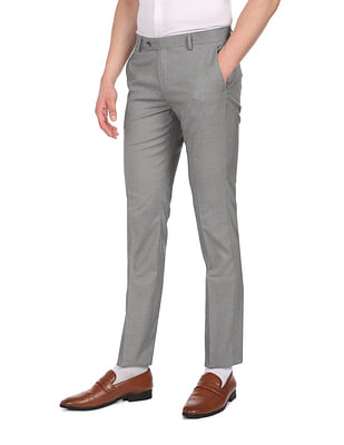 Buy Men Charcoal Carrot Slim Fit Self Design Formal Trousers online   Looksgudin