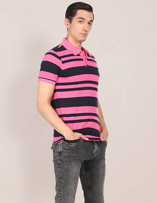 U S Polo Assn Ribbed Collar Striped Polo Shirt