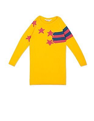 U S Polo Assn Kids Raglan Sleeve Patterned Sweater Dress