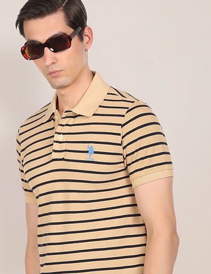 U S Polo Assn Ribbed Collar Striped Polo Shirt