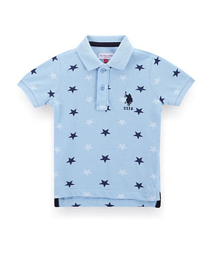 U S Polo Assn Kids Boys Star Print Pique Polo Shirt