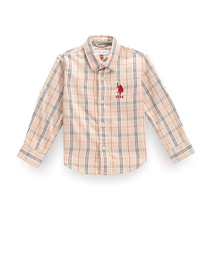 U S Polo Assn Kids Boys Plaid Check Super Slim Fit Shirt