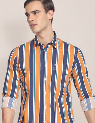 U S Polo Assn Spread Collar Stripe Casual Shirt