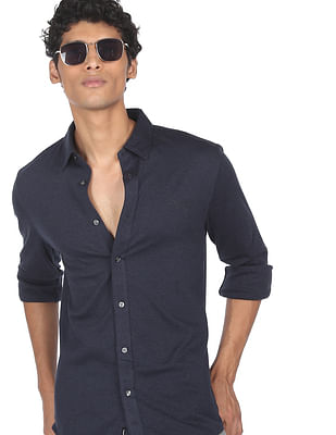 Calvin Klein Jeans Men Navy Slim Fit Pure Cotton Solid Casual Shirt