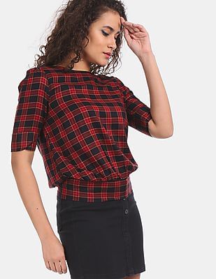 Red and black check top womens Clearance