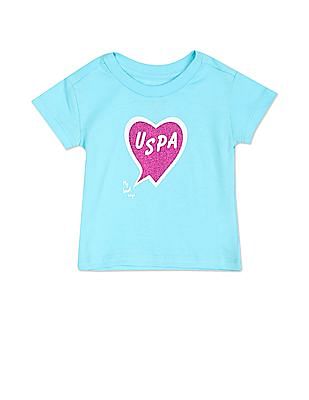 U S Polo Assn Kids Girls Blue Crew Neck Brand Print T-Shirt