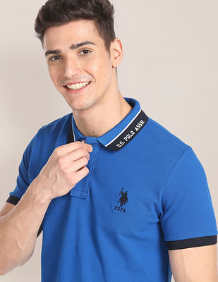 U S Polo Assn Branded Collar Pique Polo Shirt