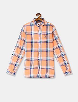 U S Polo Assn Kids Boys Spread Collar Check Shirt