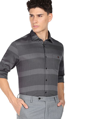 Ad By Arvind Patch Pocket Striped Evening Shirt