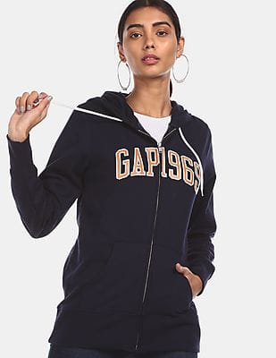 Buy GAP Women Navy Zip Up Brand Printed Hood Sweatshirt - NNNOW.com