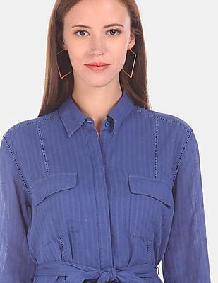 Buy GAP Women Blue Long Sleeve Waist Tie Striped Shirt Dress - NNNOW.com