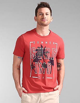 red and grey graphic tee
