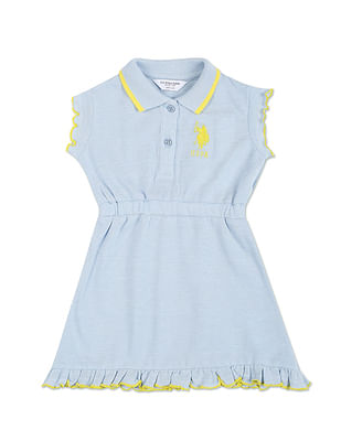 U S Polo Assn Kids Lettuce Hem Solid Polo Dress