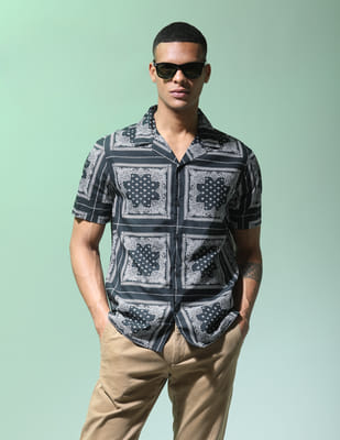 Price History of Flying Machine Motif Print Cotton Modal Shirt