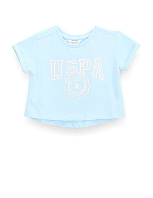 U S Polo Assn Kids Girls Brand Print Cotton T-Shirt