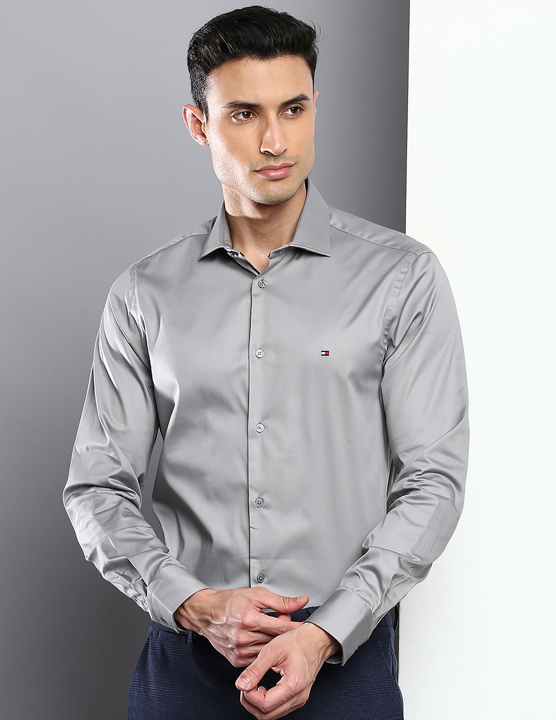 Buy Tommy Hilfiger Solid Satin Casual Shirt - NNNOW.com