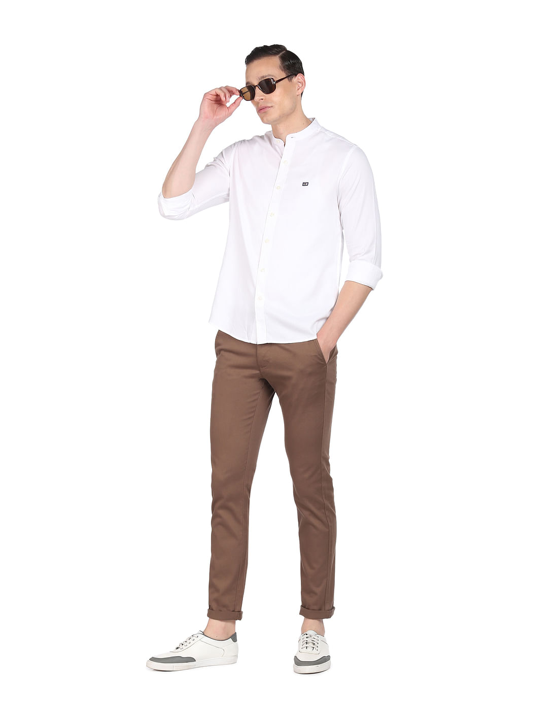 Buy Arrow Sports Mandarin Collar Solid Shirt - NNNOW.com