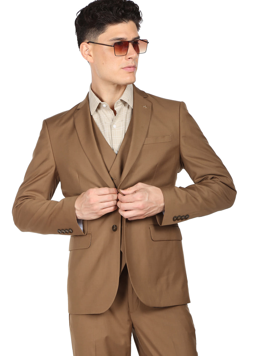 Buy Arrow Men Brown Tailored Regular Fit Three Piece Suit