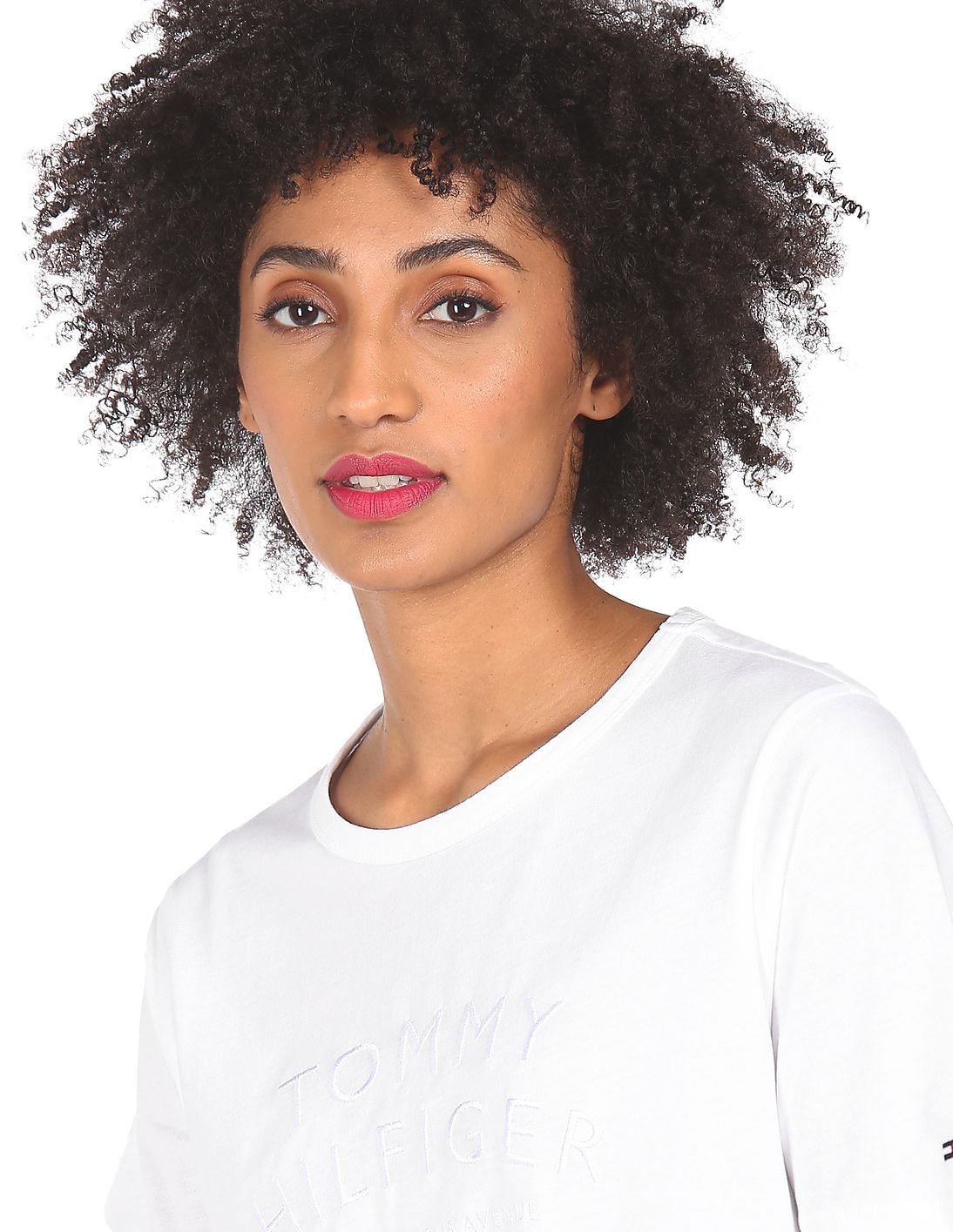 Buy Tommy Hilfiger Women White Round Neck Embroidered Logo T