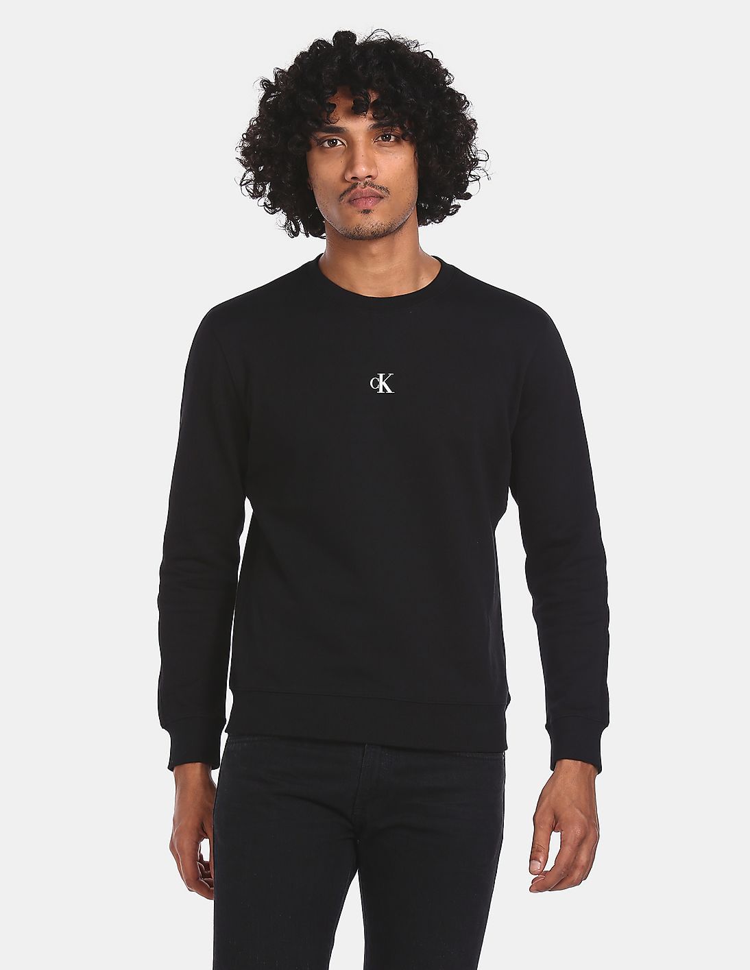 Buy Calvin Klein Men Black Crew Neck Logo Print Sweatshirt