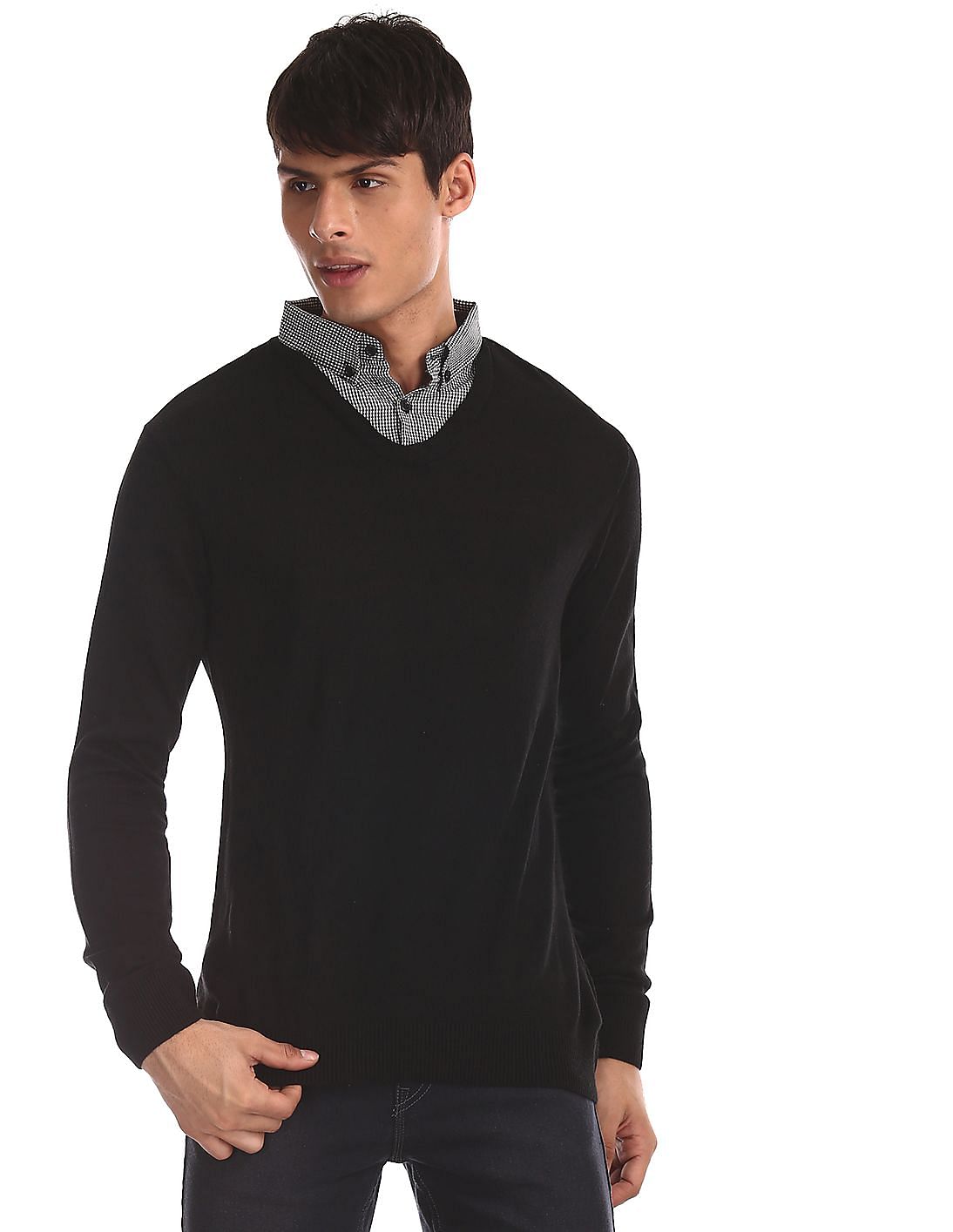 Buy Ruggers Black Button Down Collar Flat Knit Sweater - NNNOW.com