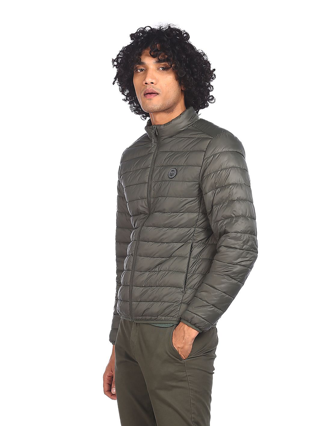 Buy U.S. Polo Assn. Men Olive High Neck Solid Quilted Jacket NNNOW