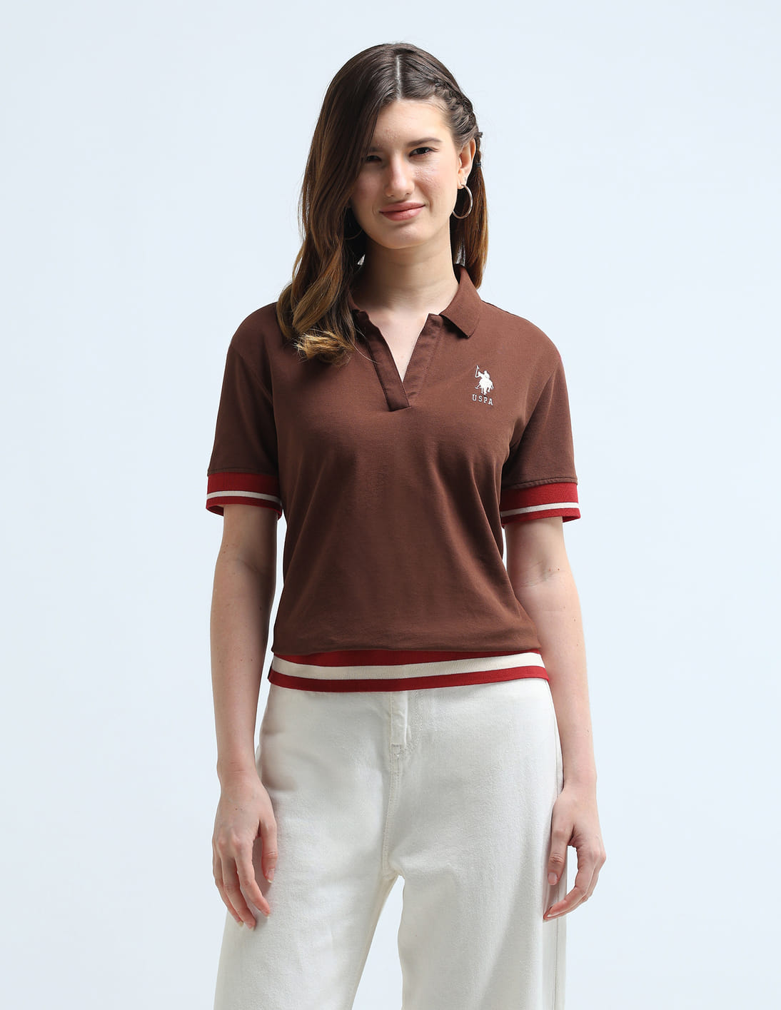 Buy U.S. Polo Assn. Women Boxy Fit Tipped Polo Shirt - NNNOW.com