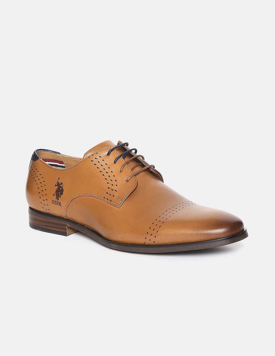 Buy U.S. Polo Assn. Men Men Brown Burnished Leather Perforated Derby