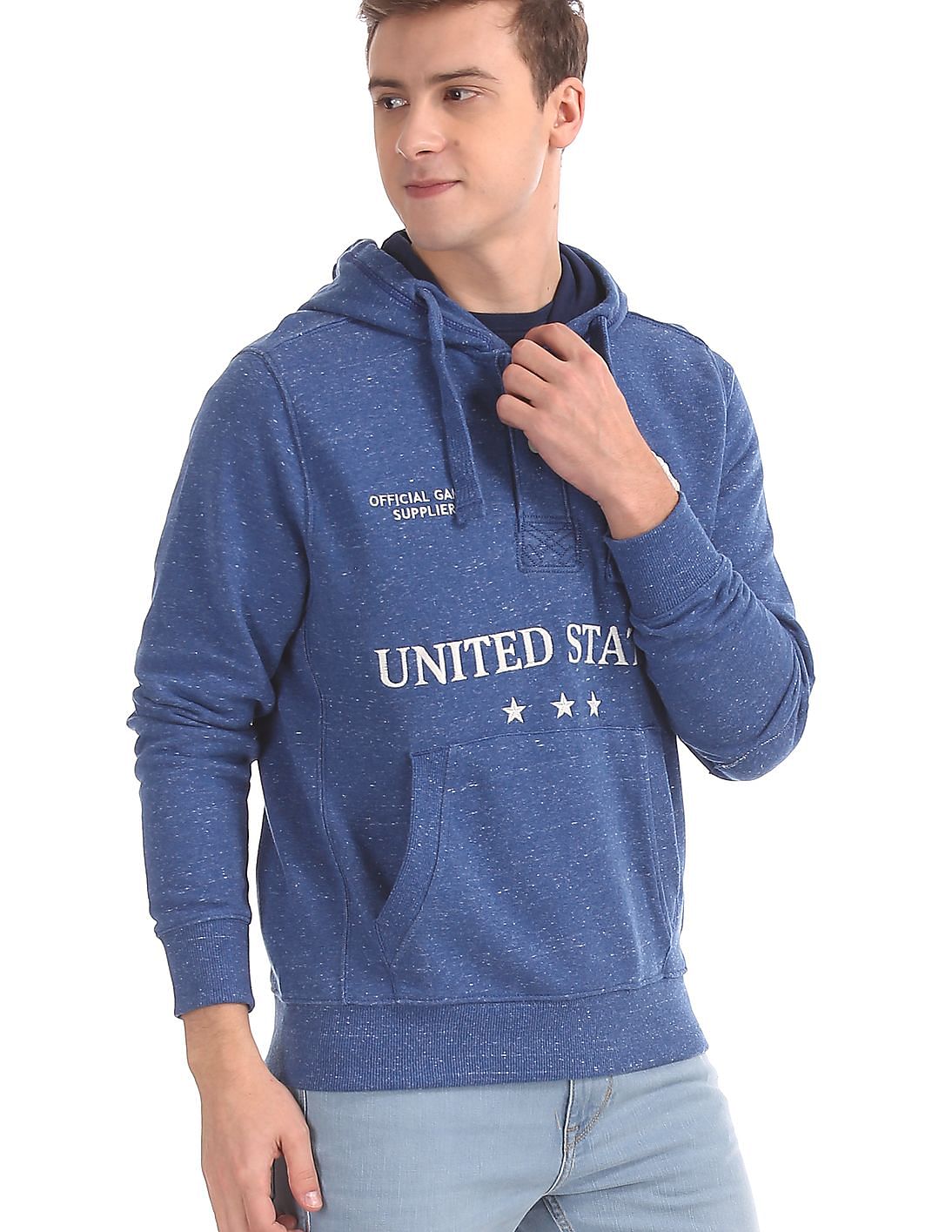 Buy Men Blue Embroidered Hooded Sweatshirt online at NNNOW.com