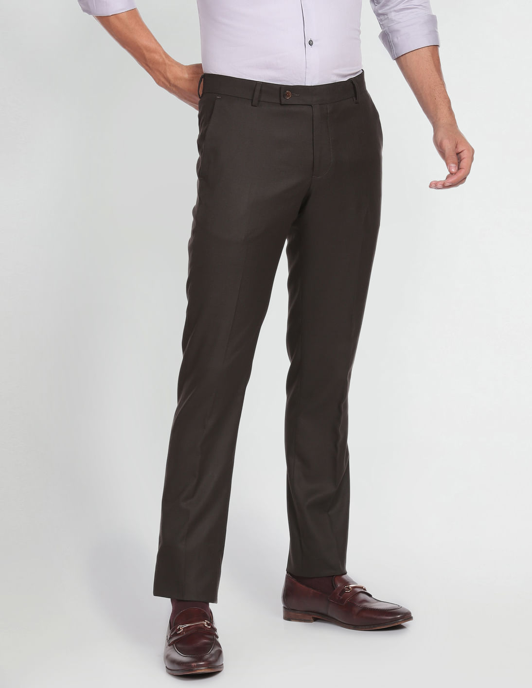 Buy Arrow Hudson Tailored Fit Mid Rise Formal Trousers - NNNOW.com