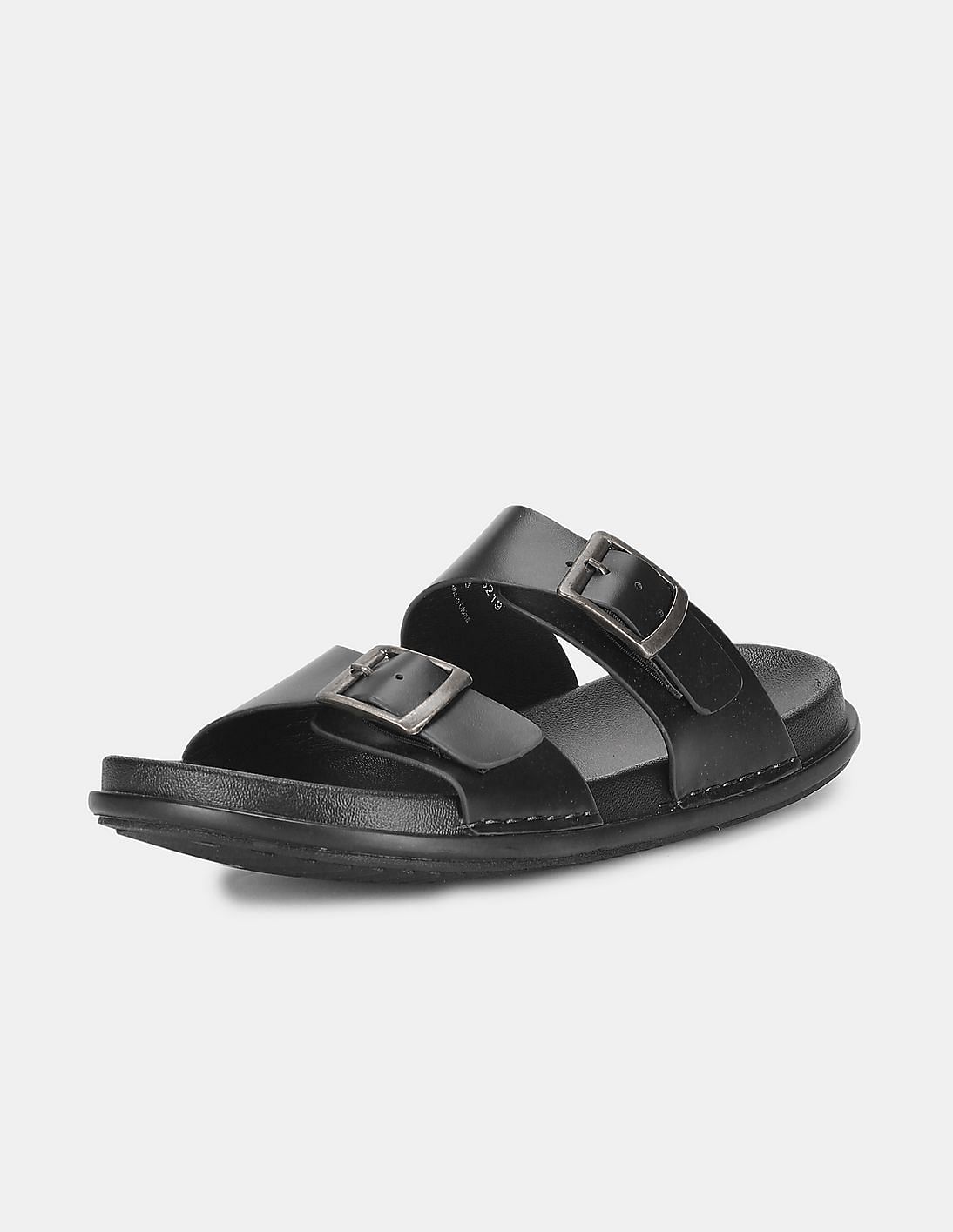 Buy Arrow Men Black Double Buckle Strap Open Toe Rector Sandals