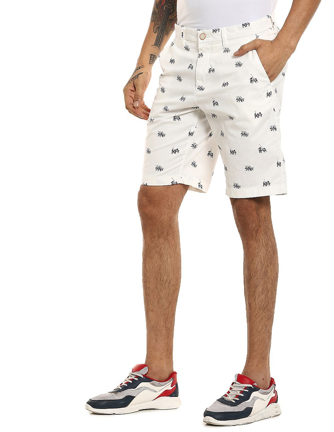 Buy U.S. Polo Assn. Men White Mid Rise Logo Print Shorts - NNNOW.com