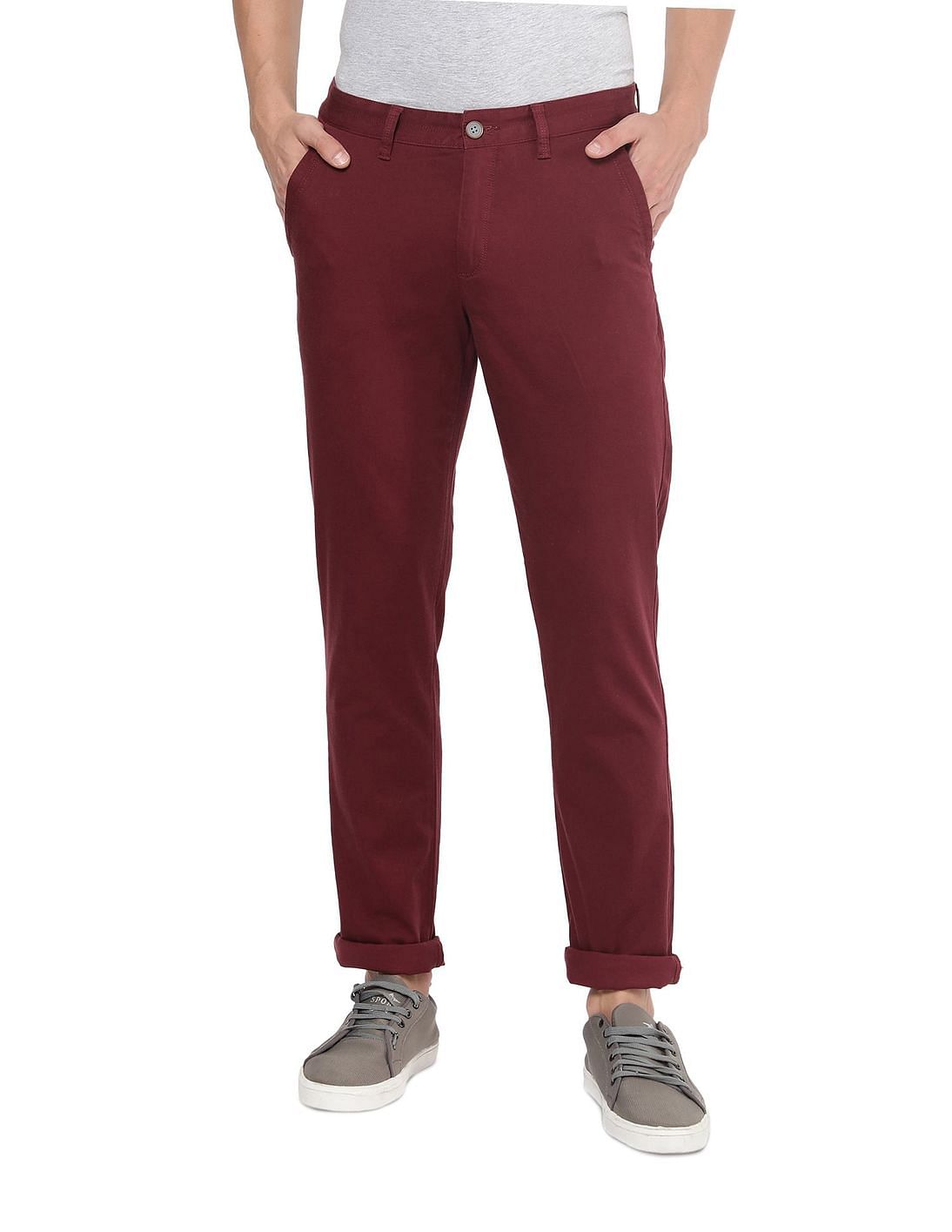 Buy AD by Arvind Modern Slim Fit Solid Chinos - NNNOW.com