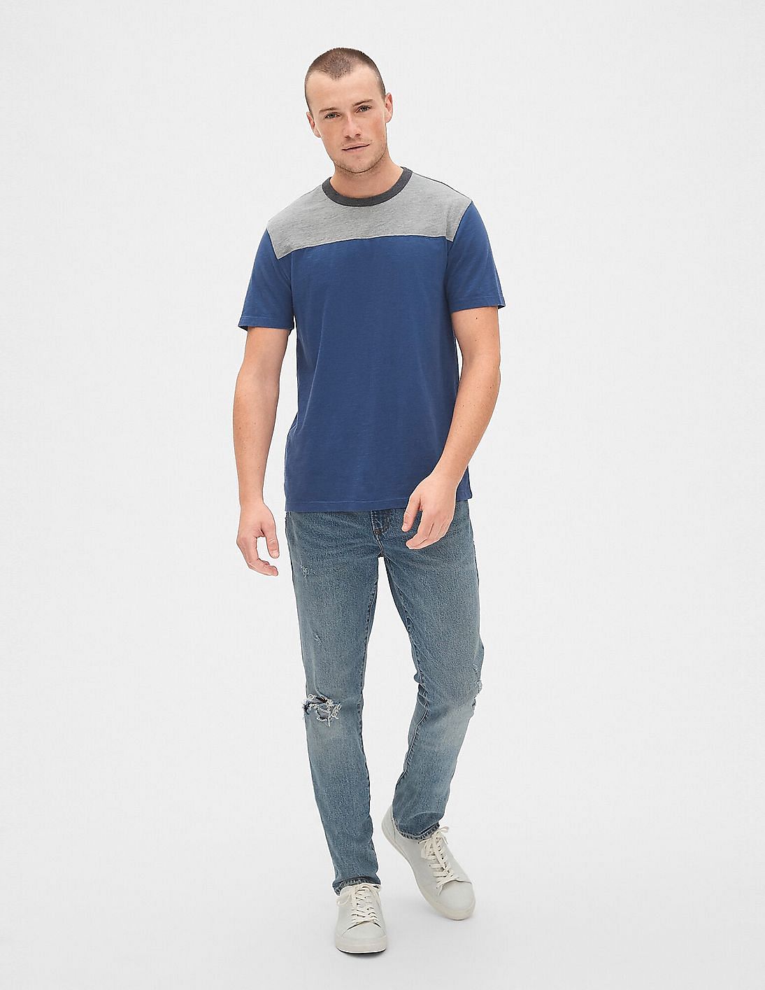 Buy GAP Men Blue Vintage Slub Jersey Colorblock T-Shirt