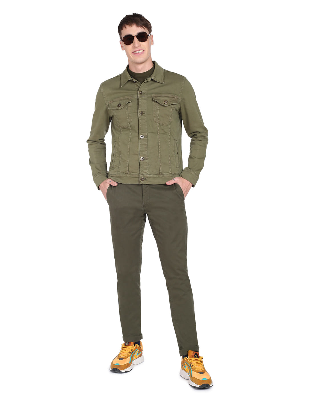 Pants Green Khaki Denim Jacket Men's Green Regular Fit Chinos