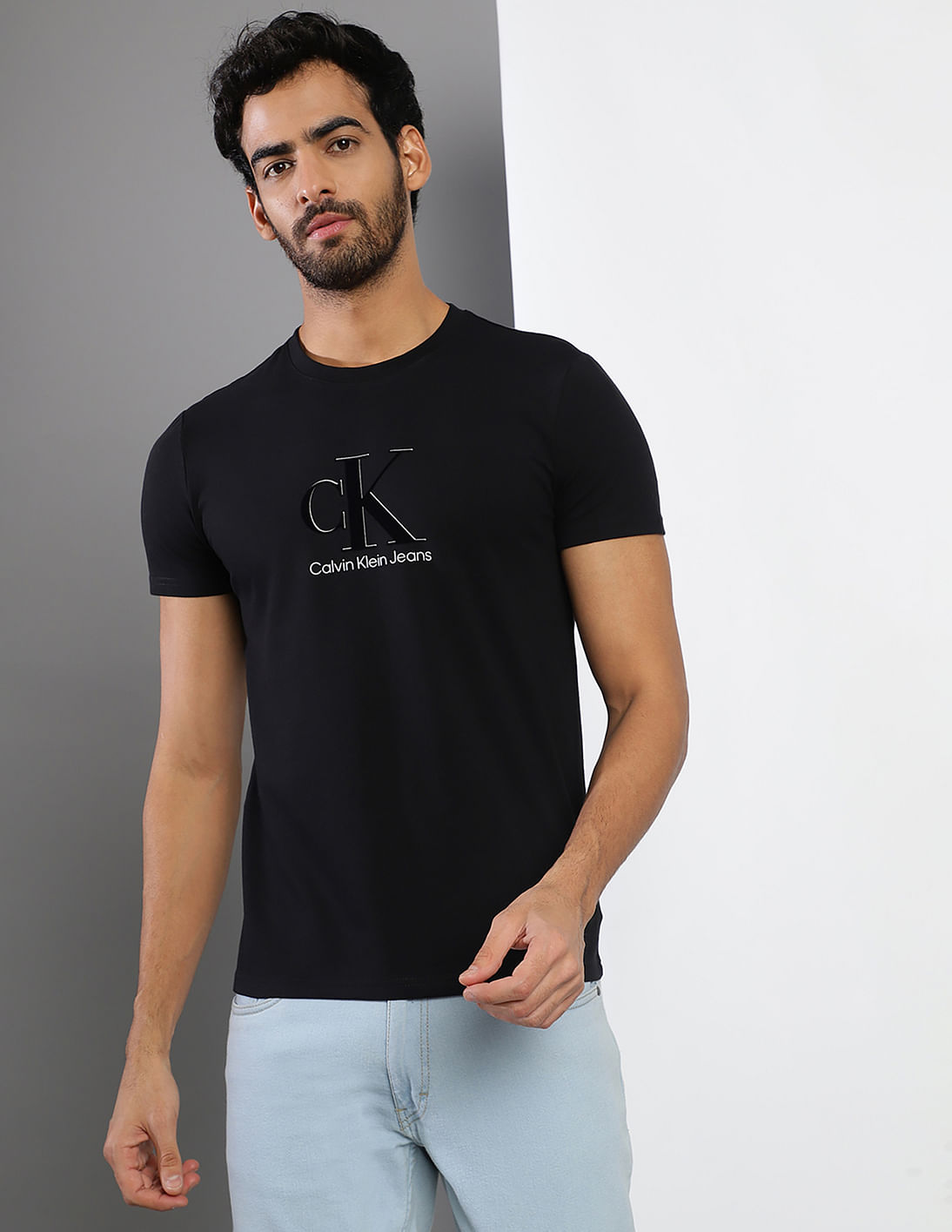 Buy Calvin Klein Men Black Tonal Monogram Slim Fit T Shirt NNNOW