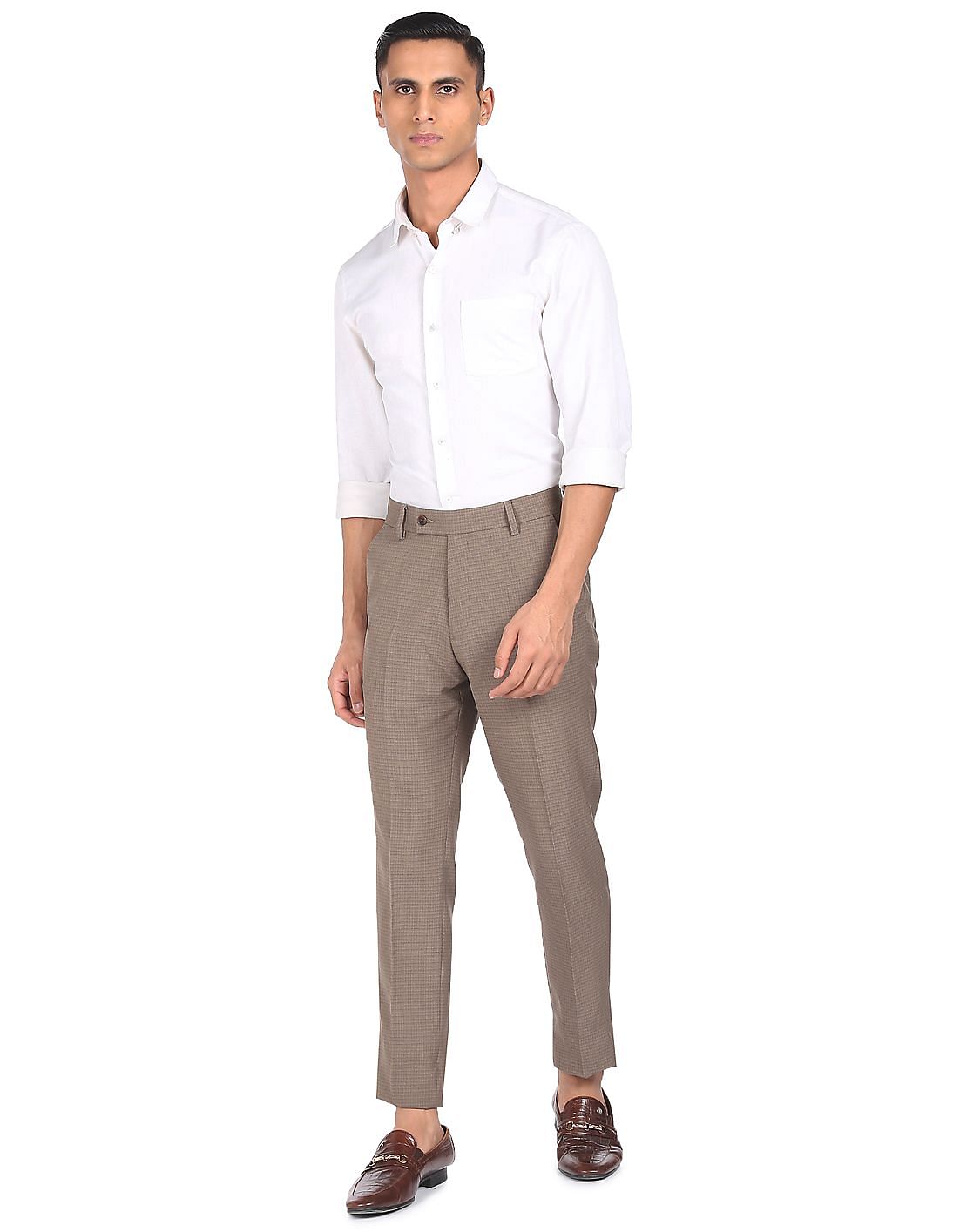 Buy Arrow Patterned Weave Ankle Length Formal Trousers 