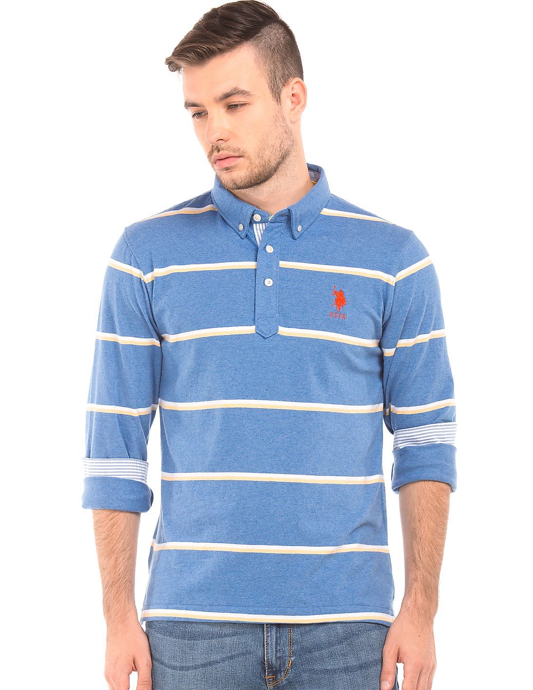 Buy U.S. Polo Assn. Men Button Down Collar Striped Polo Shirt - NNNOW.com