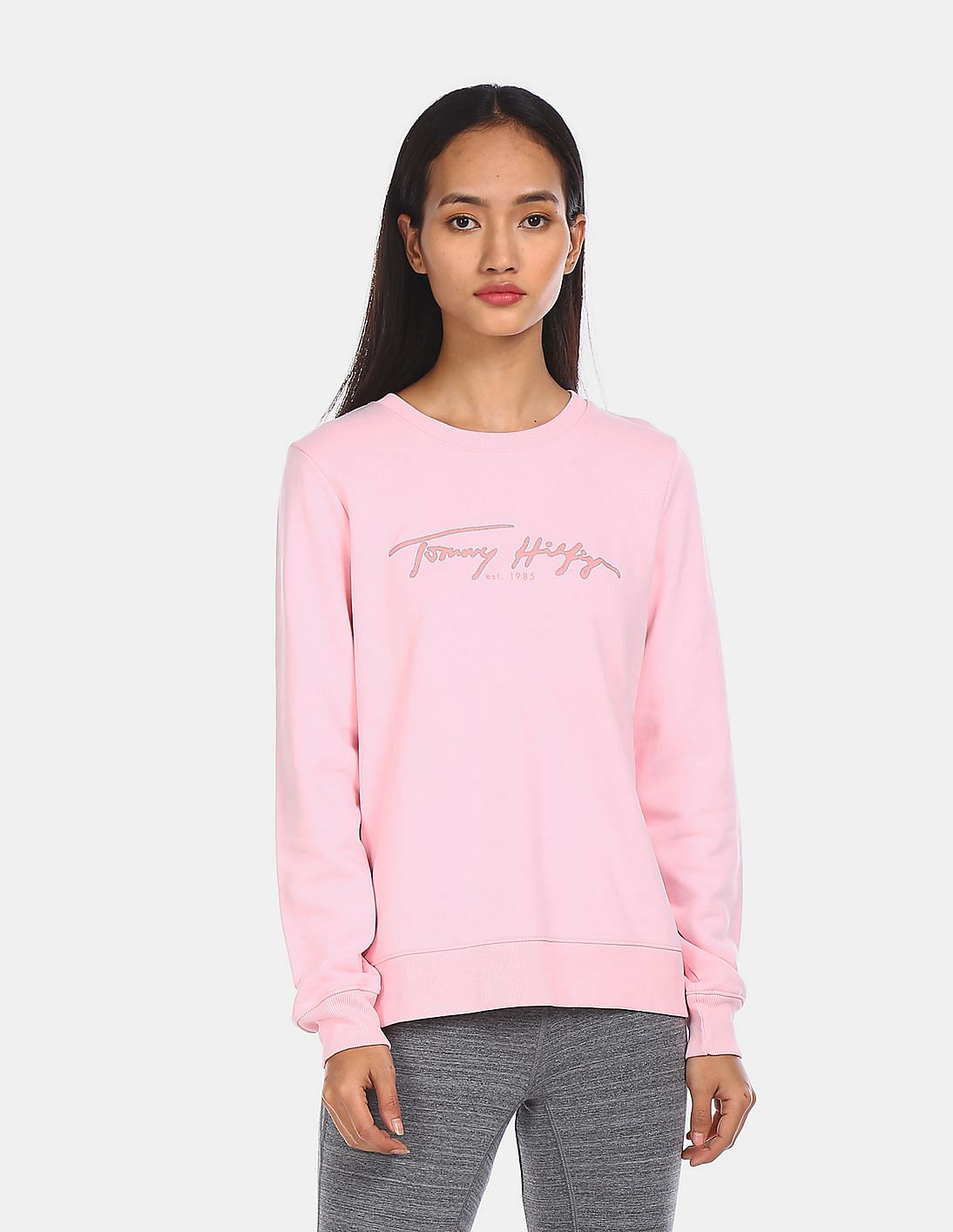 womens pink tommy hilfiger sweatshirt