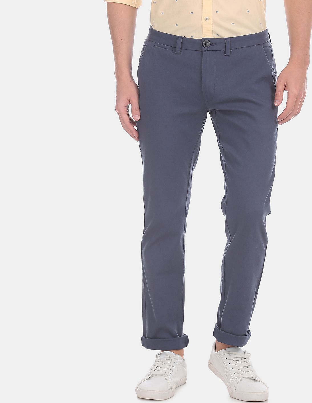 Buy Ruggers Blue Tapered Fit Solid Casual Trousers - NNNOW.com