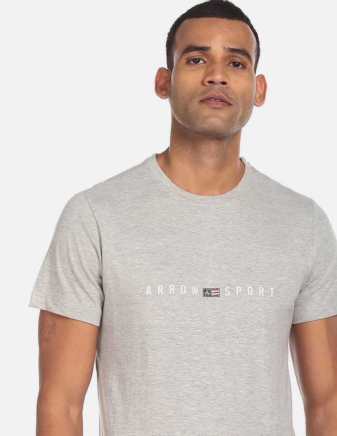 Buy Arrow Sports Men Grey Crew Neck Brand Print T-Shirt - NNNOW.com